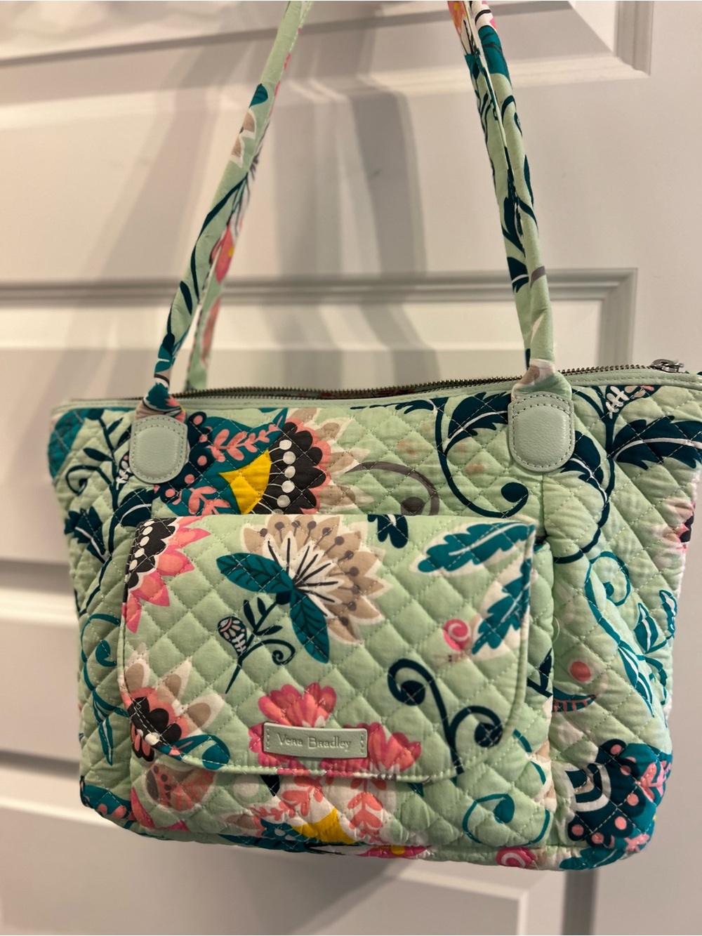 Vera Bradley Mint Quilted Shoulder Bag with Teal, Pink & Yellow Floral Print